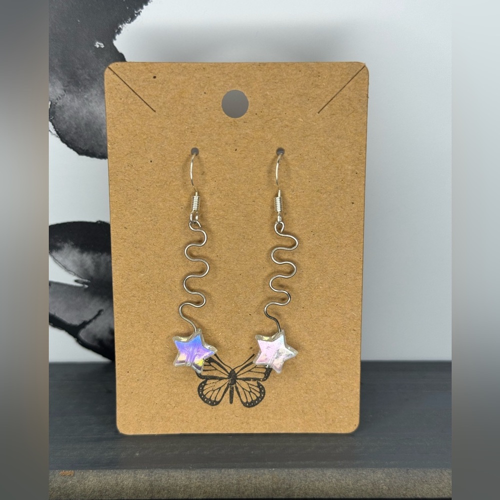iridescent silver wire earrings